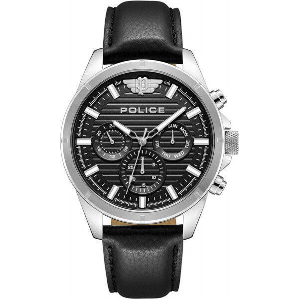 Police Malawi men's watch black leather strap (British brand)