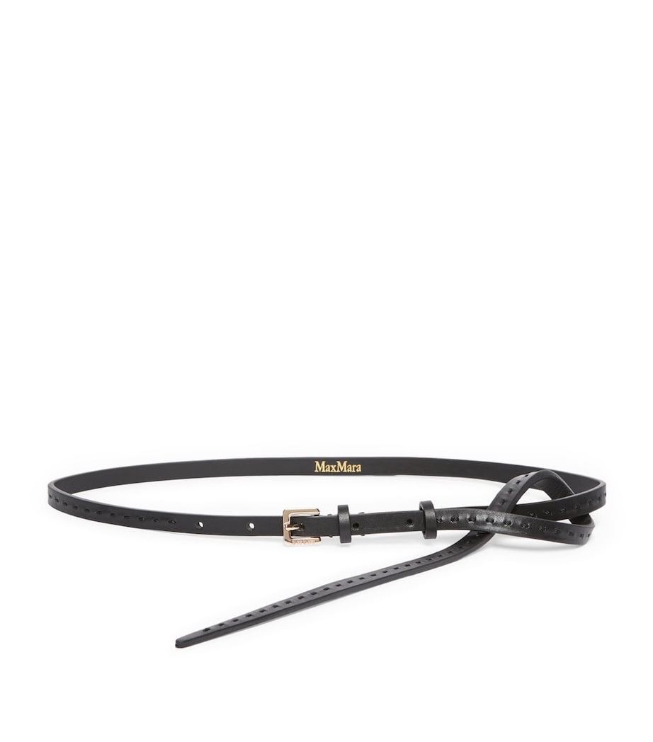 Max Mara leather slim belt with gold-tone hardware, UK version
