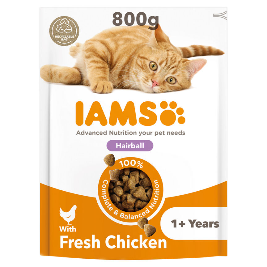 Iams for Vitality Hairball Control Fresh Chicken Dry Adult Cat Food Cat Food & Accessories ASDA   