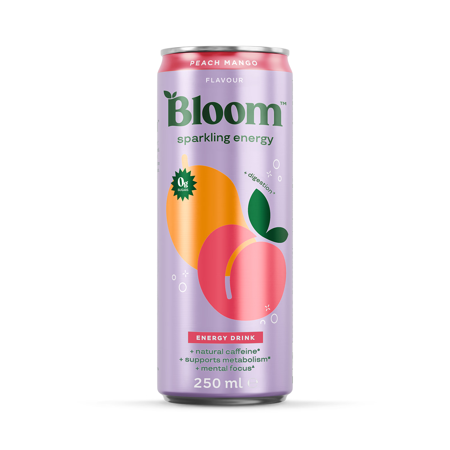 Bloom Sparkling Energy Drink Peach Mango 250ml, UK version