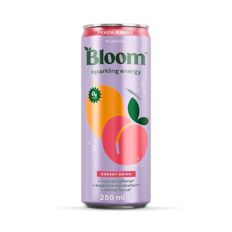 Bloom Sparkling Energy Drink Peach Mango 250ml, UK version