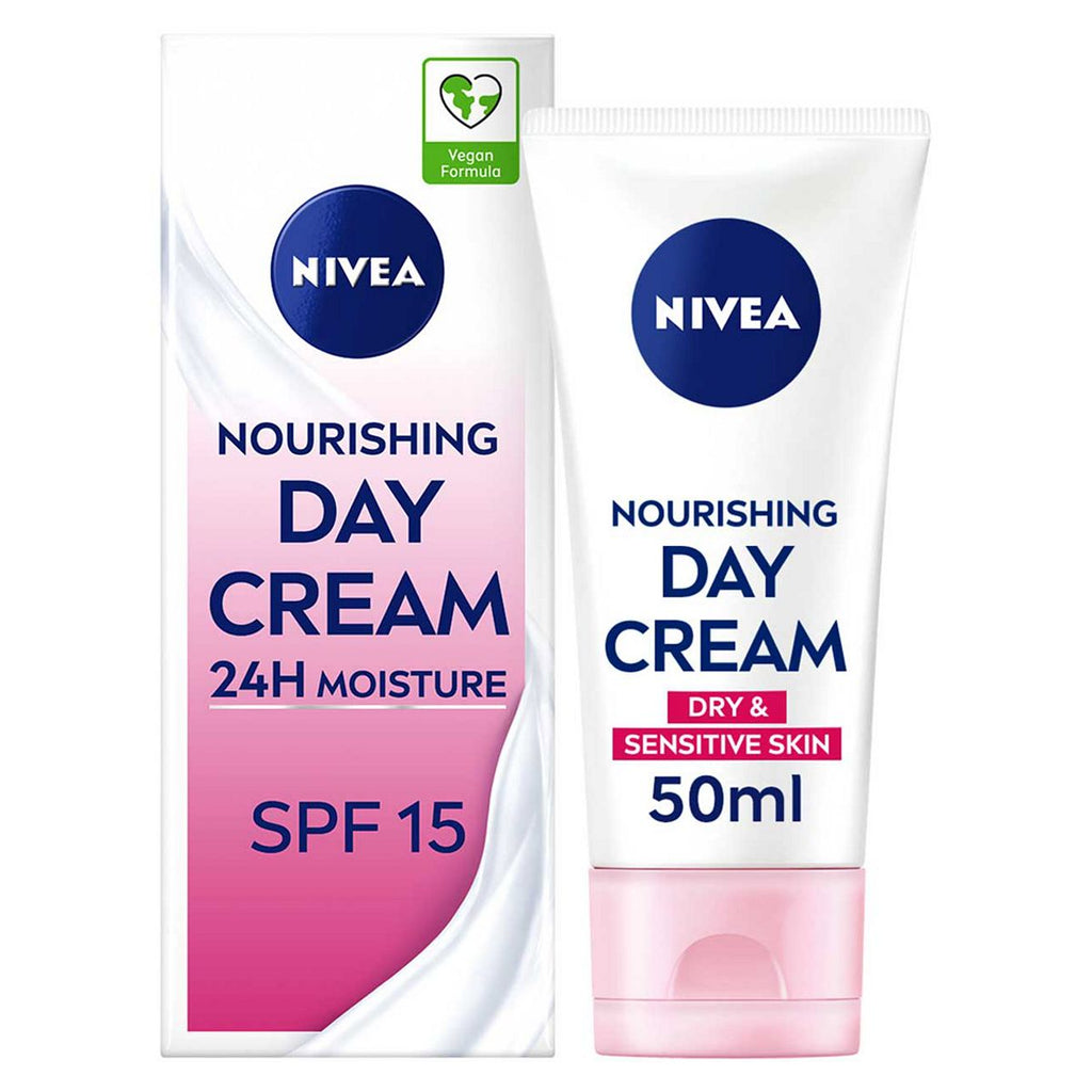 NIVEA 24H Moisture Nourishing Day Cream for Dry & Sensitive Skin SPF15 50ml