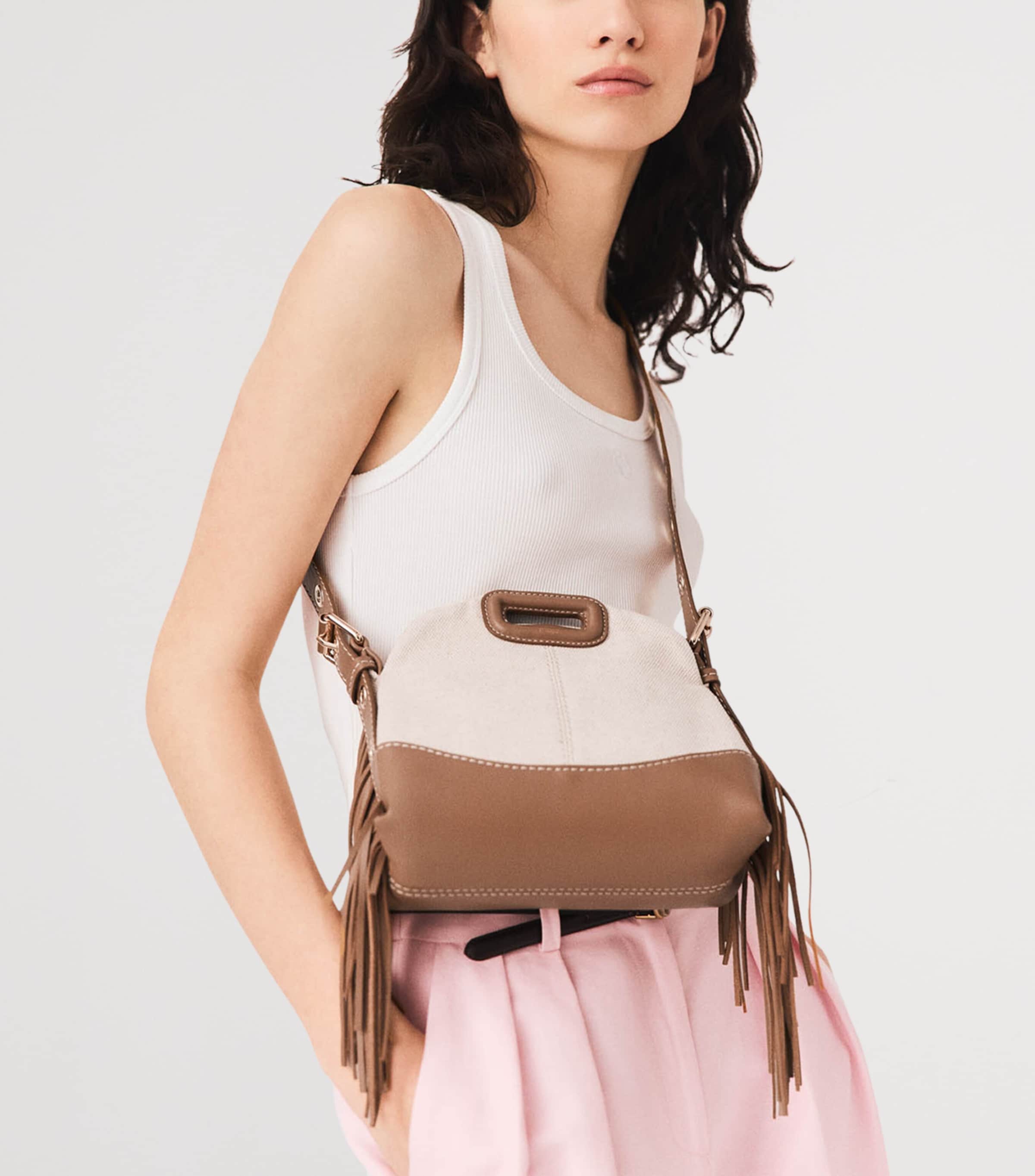 Maje small canvas Miss M shoulder bag, imported from the UK