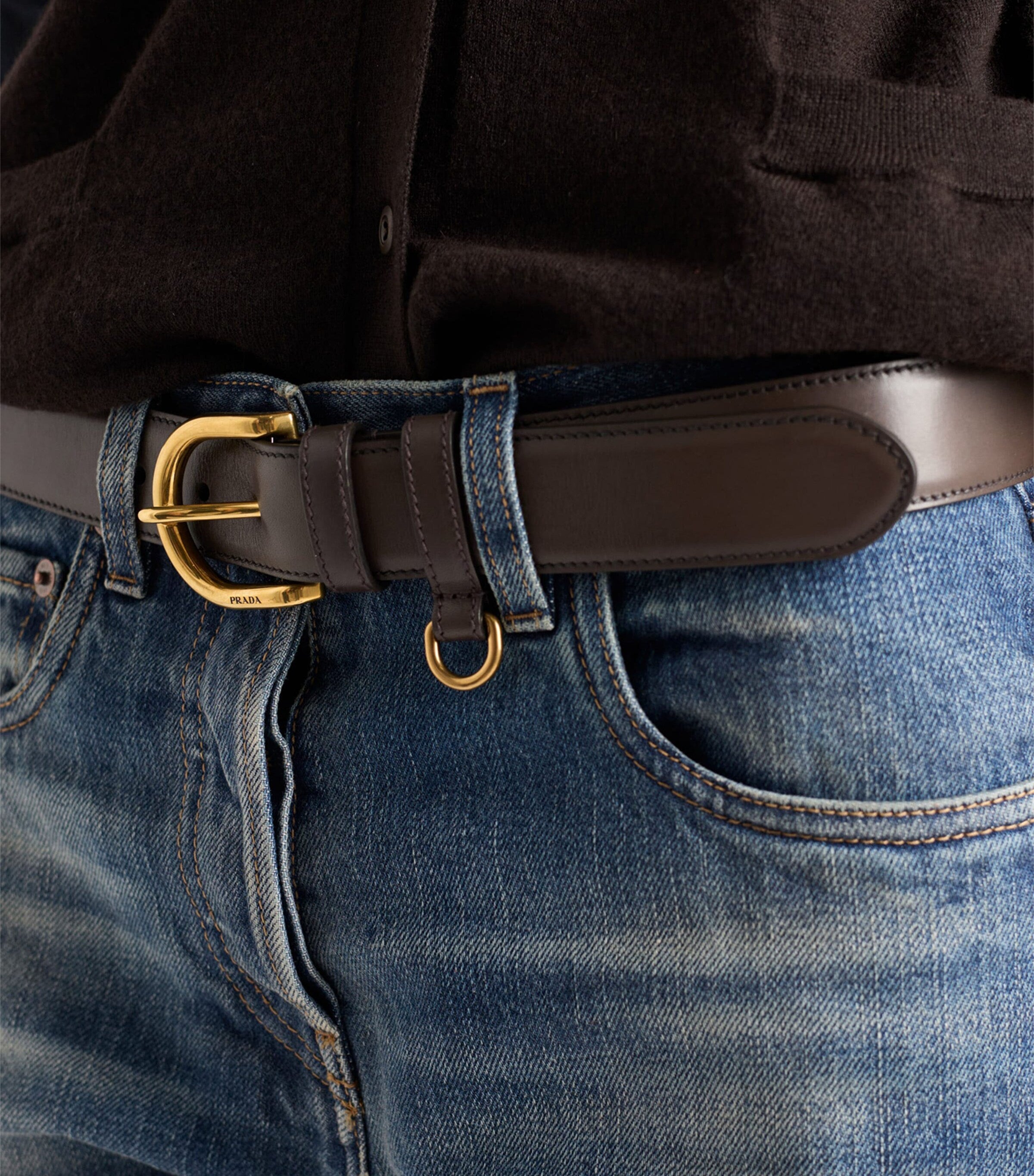 Prada leather belt gold buckle, UK version