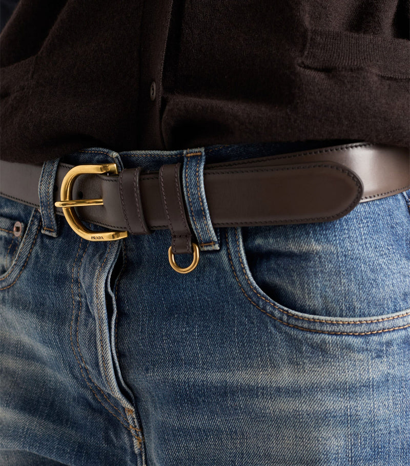 Prada leather belt gold buckle, UK version