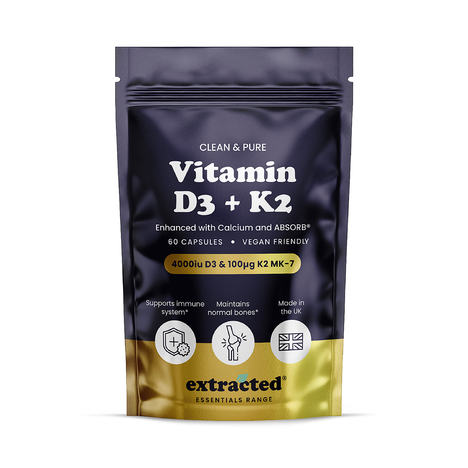 Vitamin D3+K2 supplement capsules with ABSORB technology, UK version