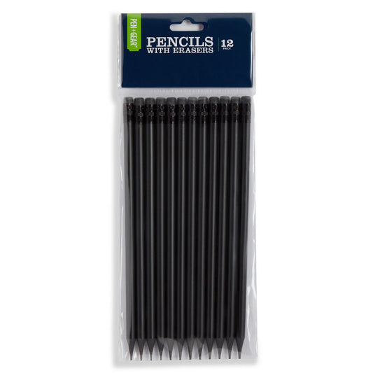 Pen & Gear Black Pencils with Erasers 12 Pack Office Supplies ASDA   