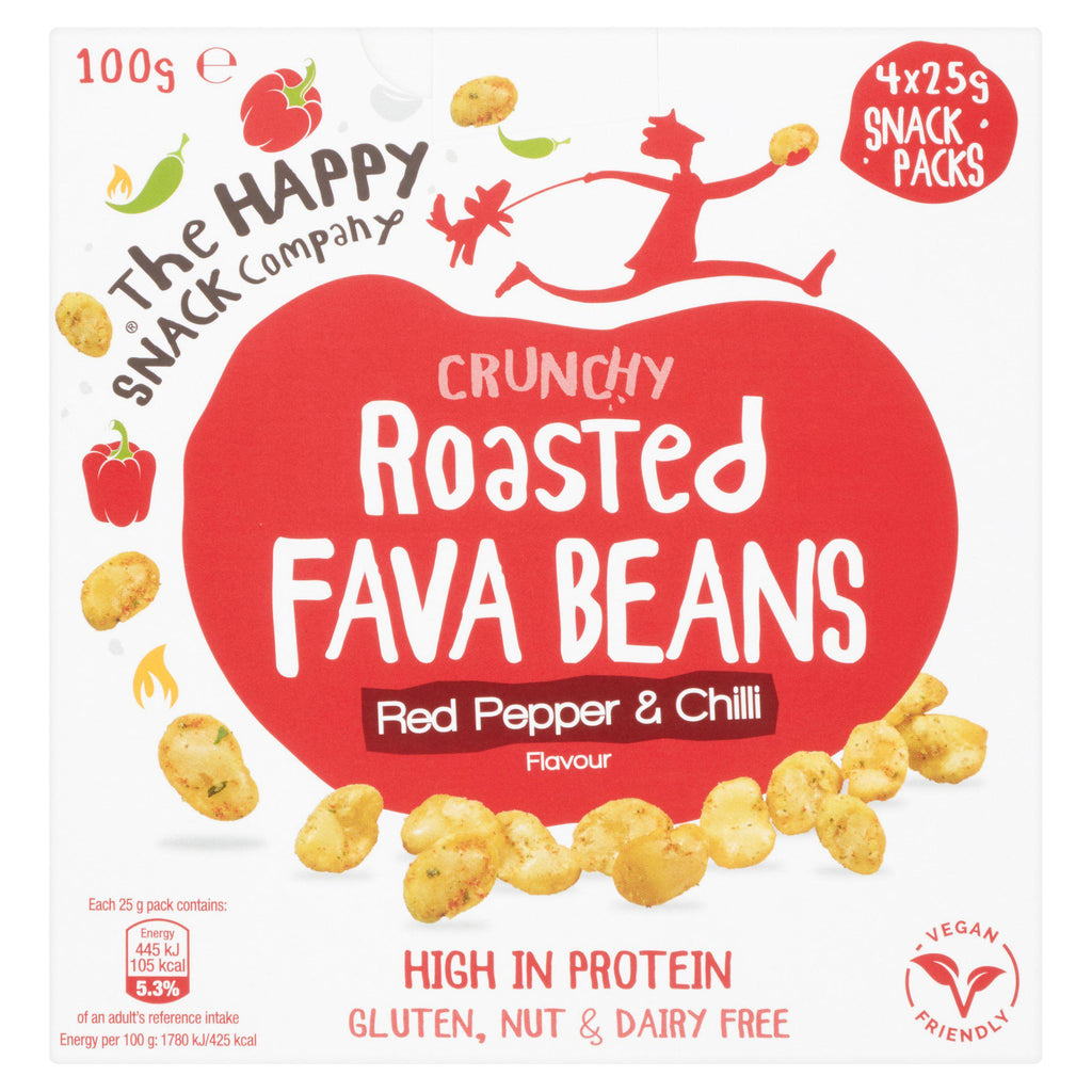 The Happy Snack Company Crunchy Roasted Fava Beans Red Pepper & Chilli Flavour 4x25g