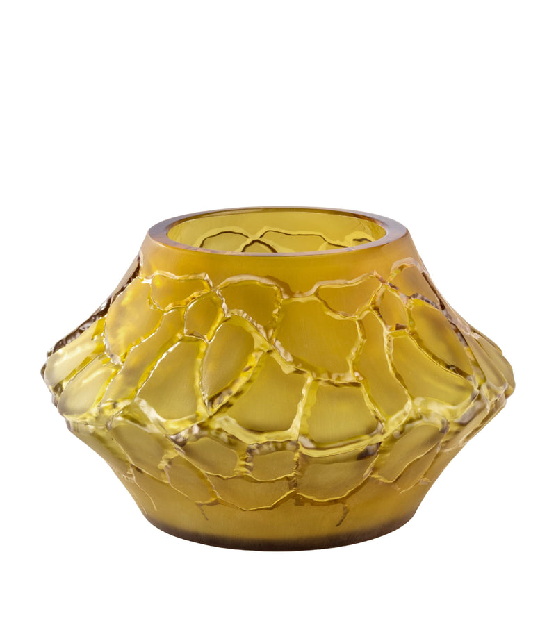 Lalique crystal vase-votive with cracked pattern 10.5cm, UK version