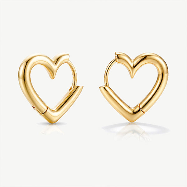 MUCHV heart hoop earrings in 18k gold or silver, imported from the UK