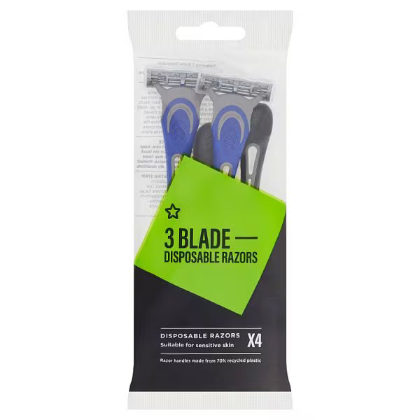 Superdrug Male 3 Blade Disposable Razor 4 pack (British brand)