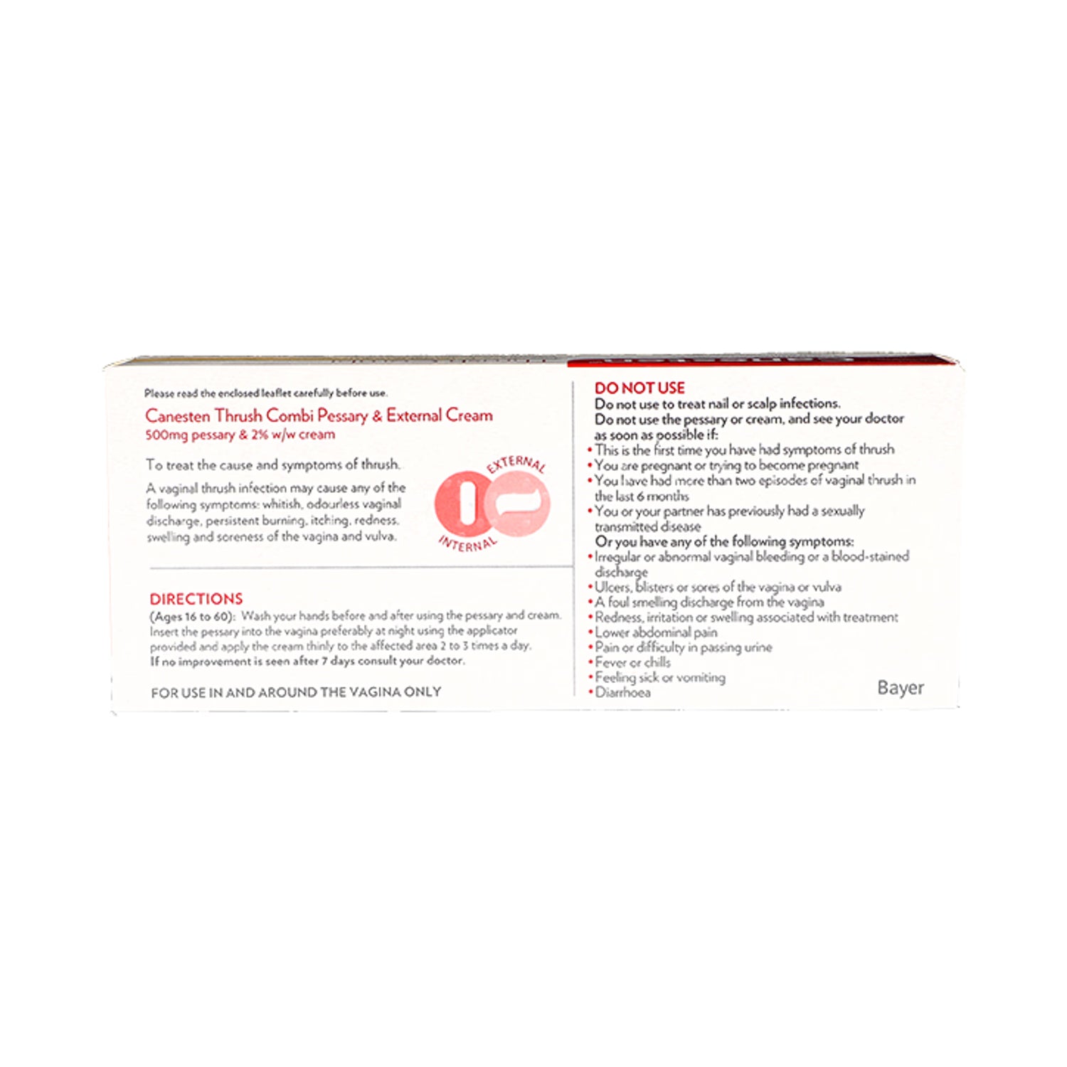 Canesten thrush combi pessary and external cream 10g (British brand)