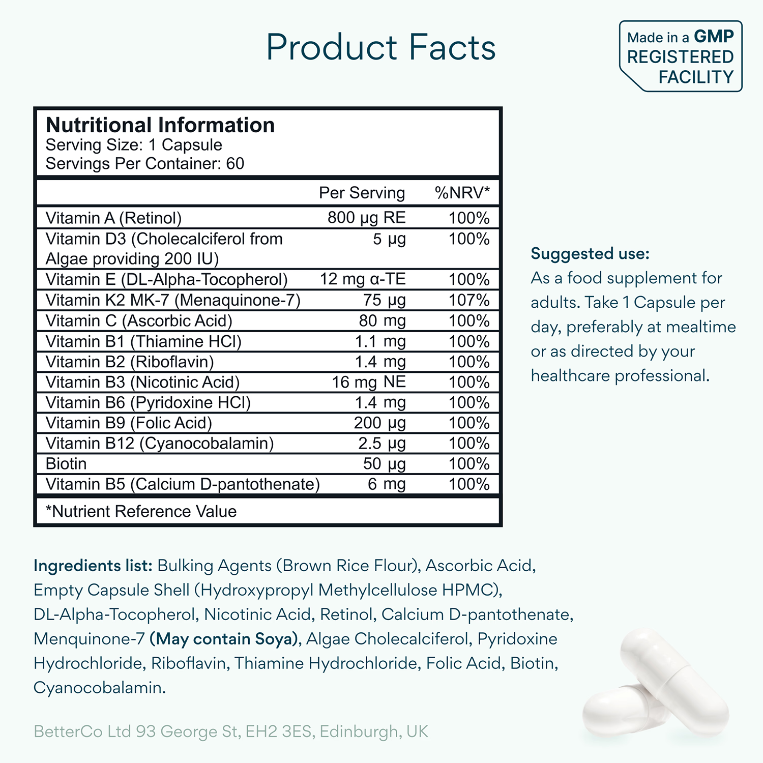 Bettervits multivitamin 60 capsules, UK version