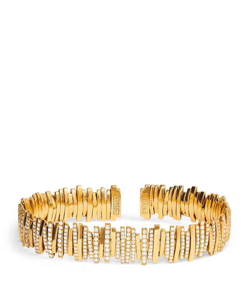 Suzanne Kalan half pavé cuff bangle yellow gold diamonds - British product