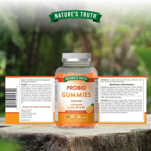 Nature's Truth multi-biotic probiotic gummies 60 count, imported from the UK