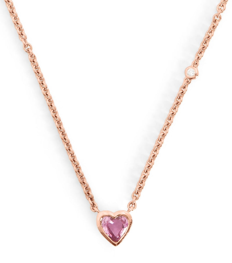 SHAY rose gold sapphire diamond heart necklace (British brand)