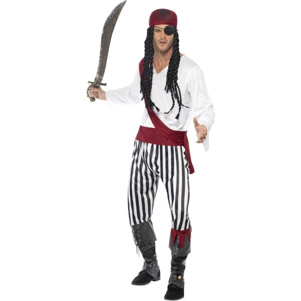 Smiffys Pirate Man Costume black and white outfit, imported from the UK
