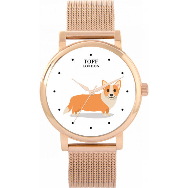 Toff London white corgi dog watch stainless steel strap - British product