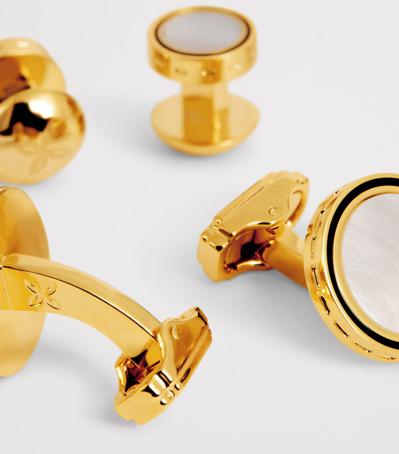 Tateossian gold-plated mother-of-pearl cufflinks and studs set (British brand)