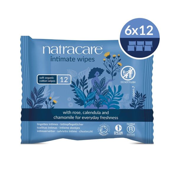 Natracare organic intimate wipes 6 x 12 pack - British product