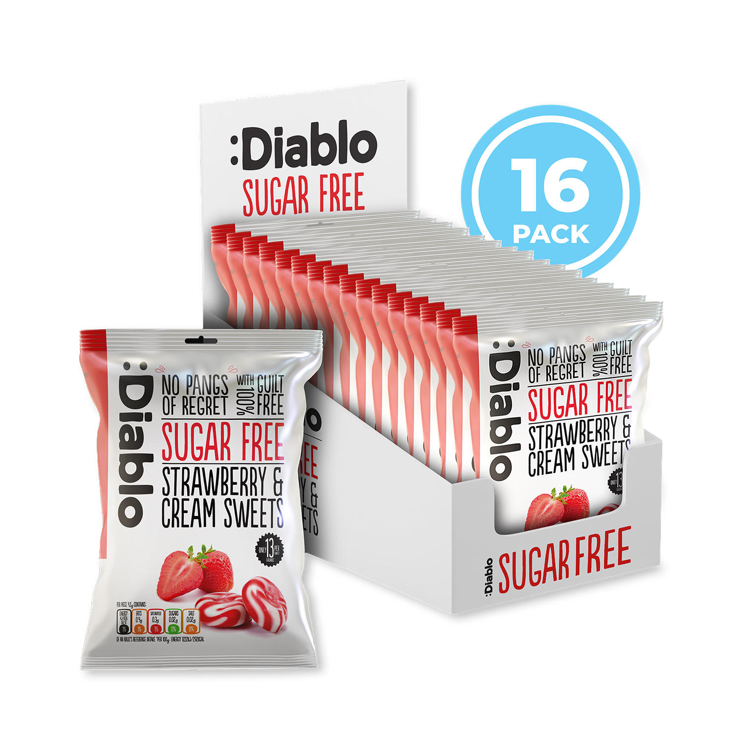 Diablo sugar free strawberry cream sweets 75g pack - British product