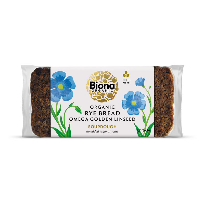 Biona organic rye bread with golden linseeds 500g, imported from the UK