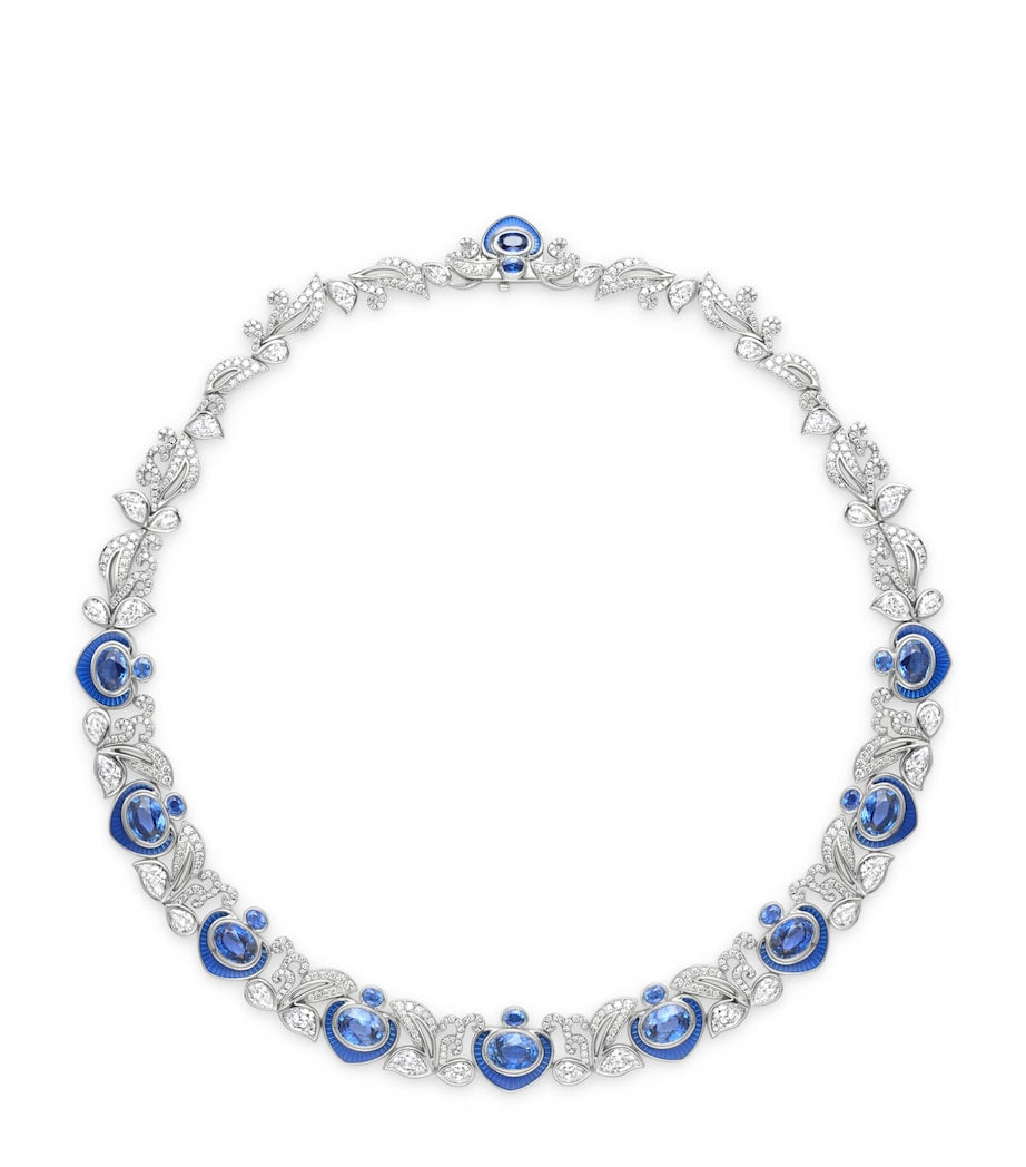 Boodles platinum collar necklace with diamonds and sapphires (British brand)