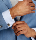 Tateossian circle gear cufflinks in rhodium plated silver (British brand)