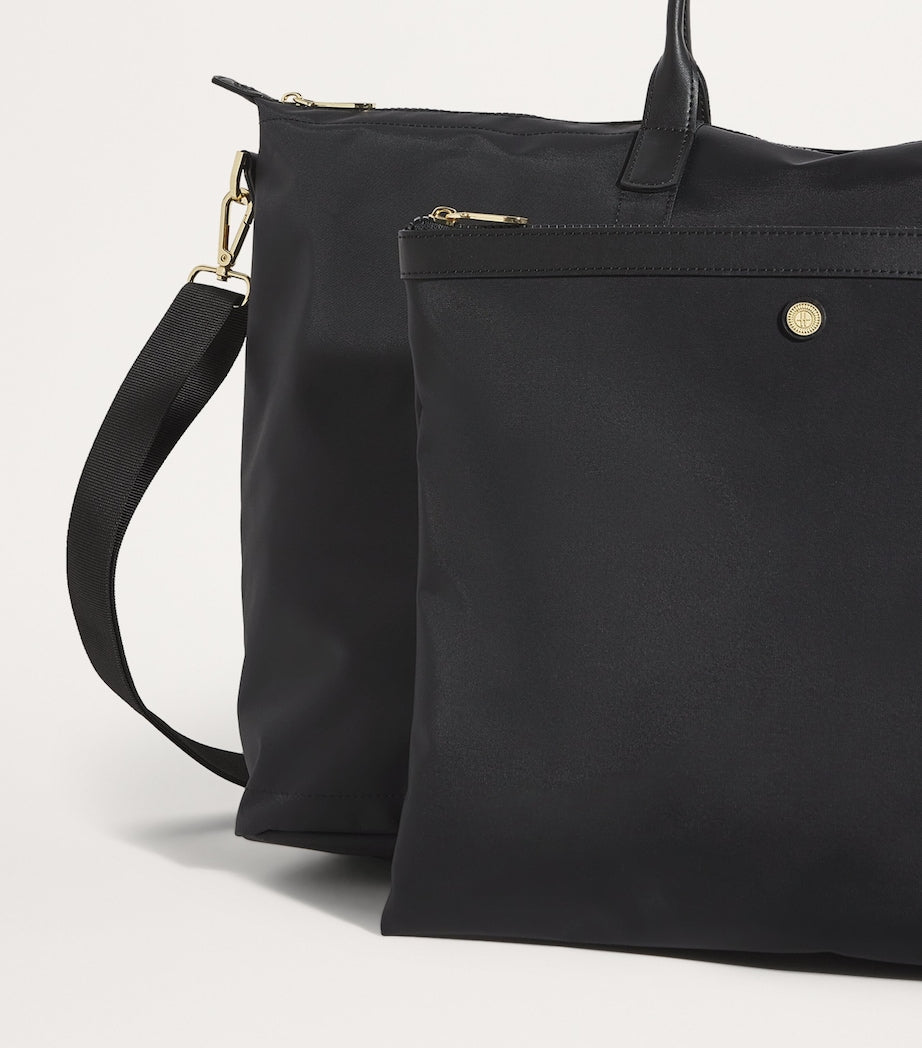 Harrods nylon overnight tote bag with leather trim and gold hardware, UK version