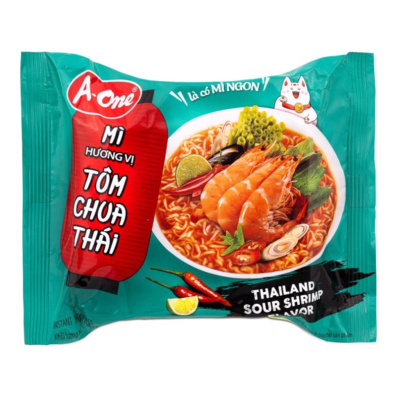A-One instant noodles with sour shrimp flavour, imported from the UK