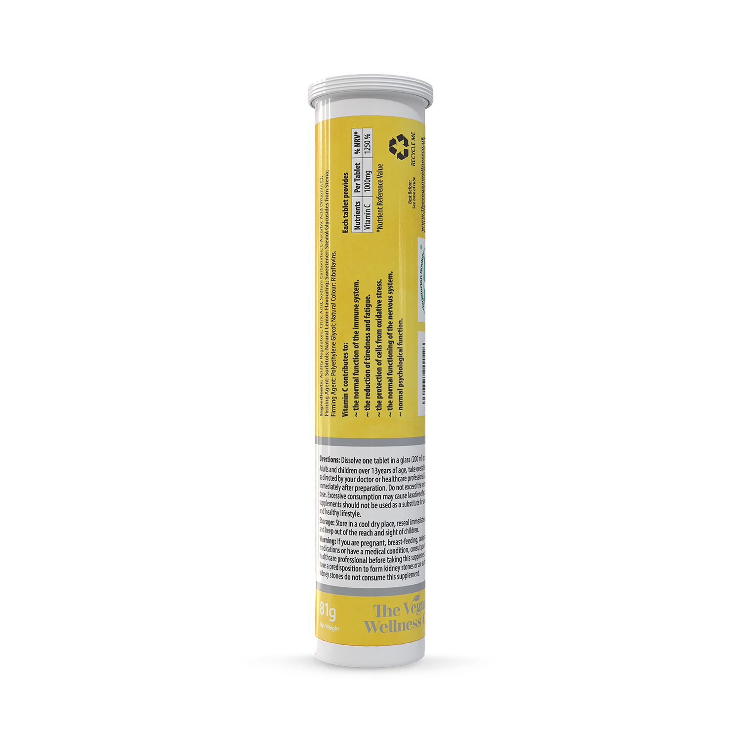 The Vegan Wellness Co. vitamin C effervescent tablets lemon flavour 80 tablets (British brand)