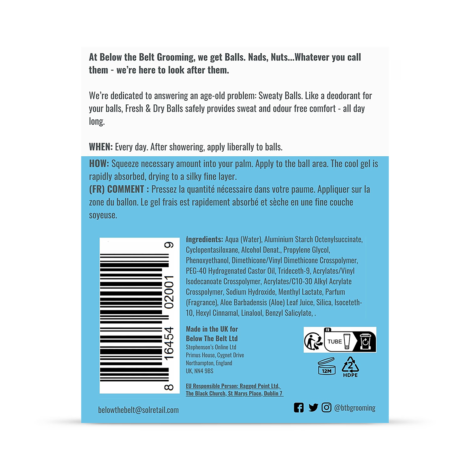 Below the Belt intimate deodorant Fresh & Dry Balls Cool 75ml, UK version