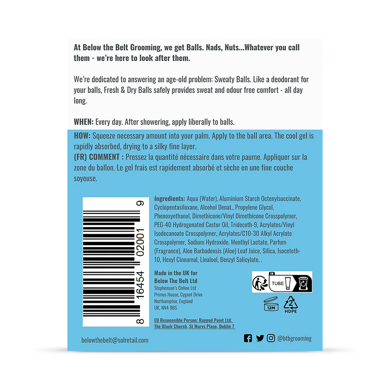 Below the Belt intimate deodorant Fresh & Dry Balls Cool 75ml, UK version