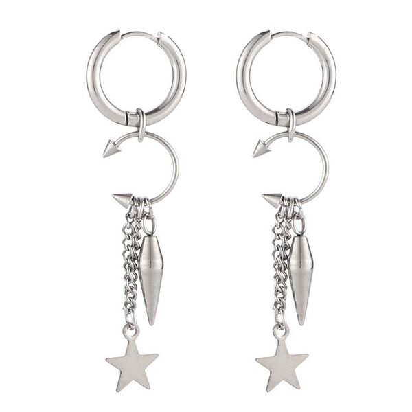 Luxe Tones Aelin statement dangle star charm hoop earrings in stainless steel - British product