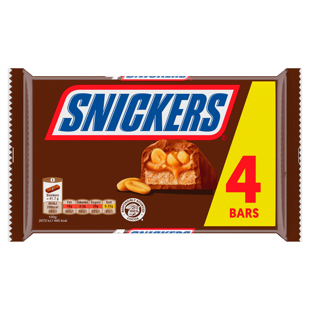 Snickers Caramel, Nougat, Peanuts & Milk Chocolate Snack Bars Multipack 4x41.7g