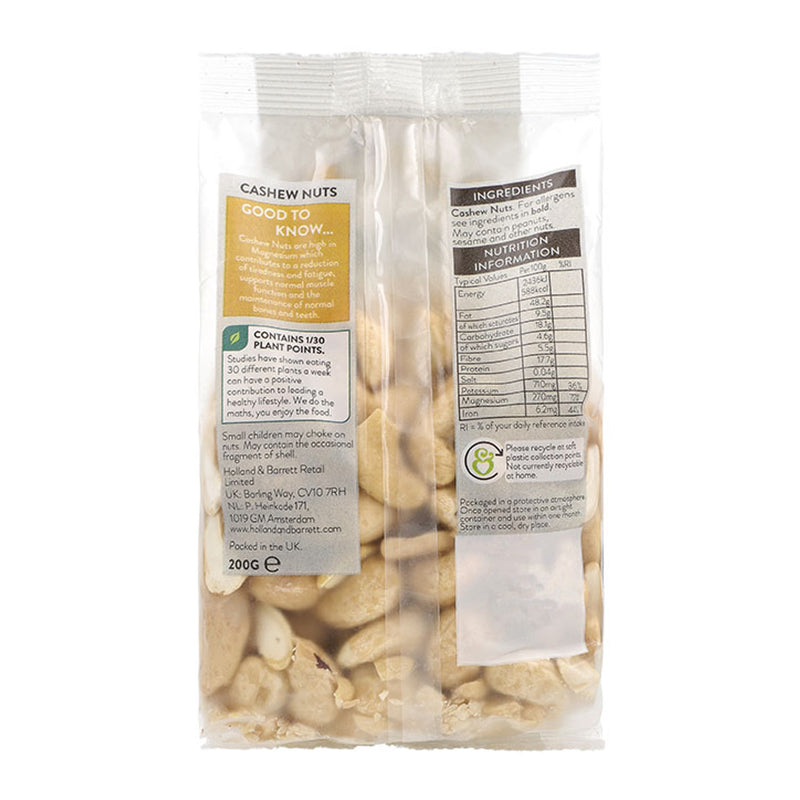 Holland & Barrett whole cashew nuts 200g, UK version