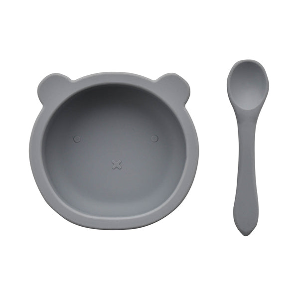 Bambino Silicone Feeding Set Bib, Bowl & Spoon Blue/Grey GOODS Superdrug   