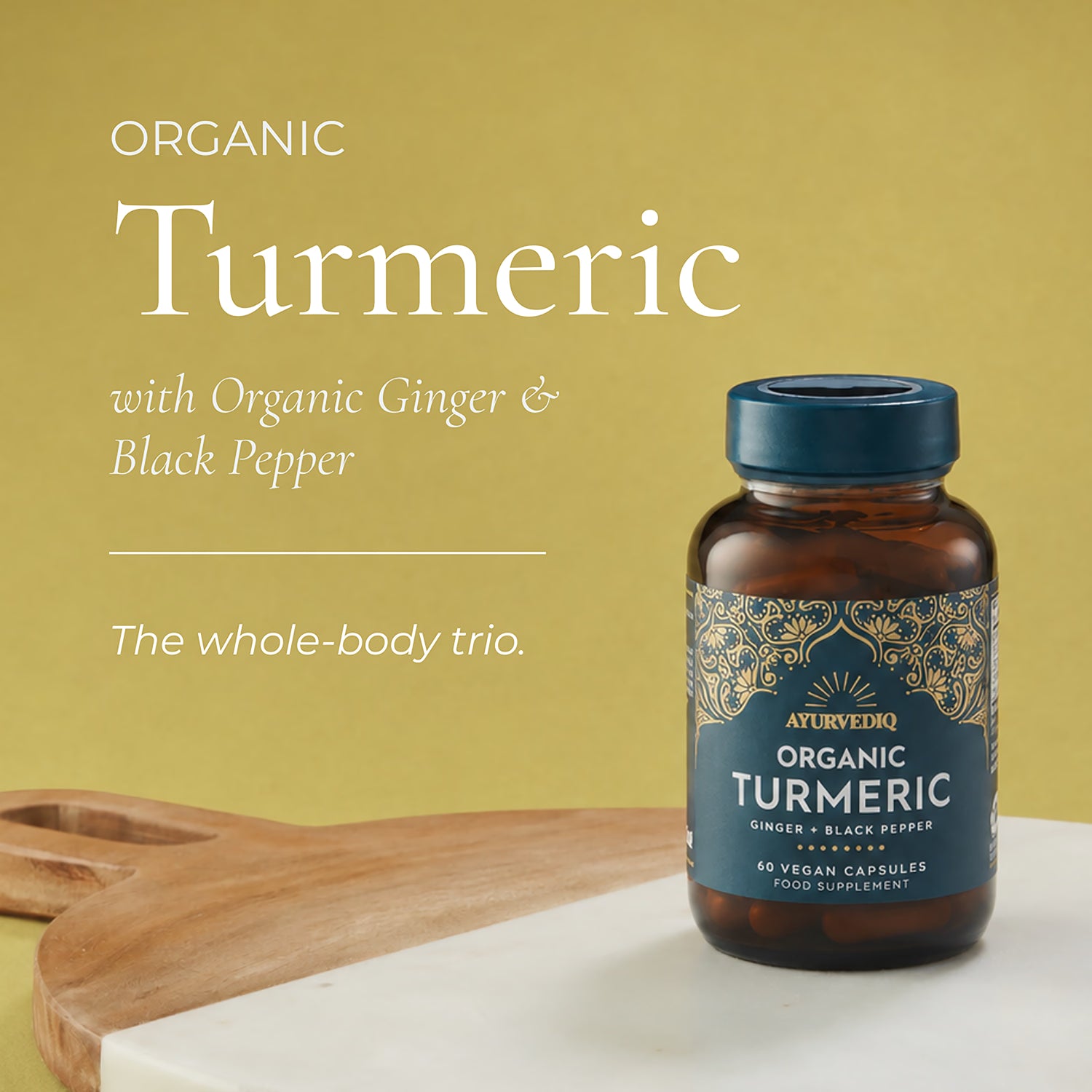 Ayurvediq organic turmeric ginger black pepper capsules 60 capsules - British product
