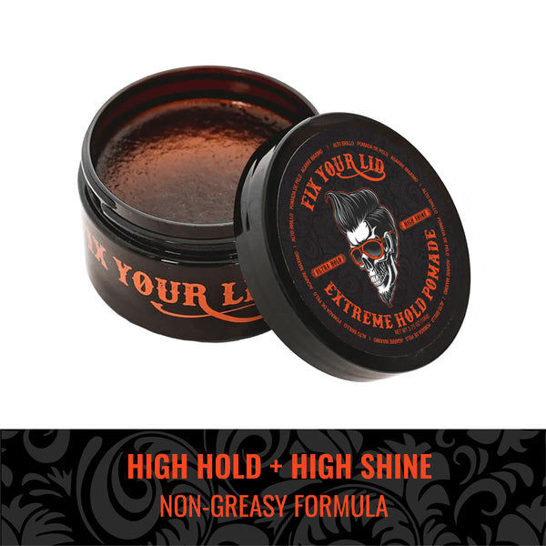 Fix Your Lid extreme hold high shine pomade 106g, UK version