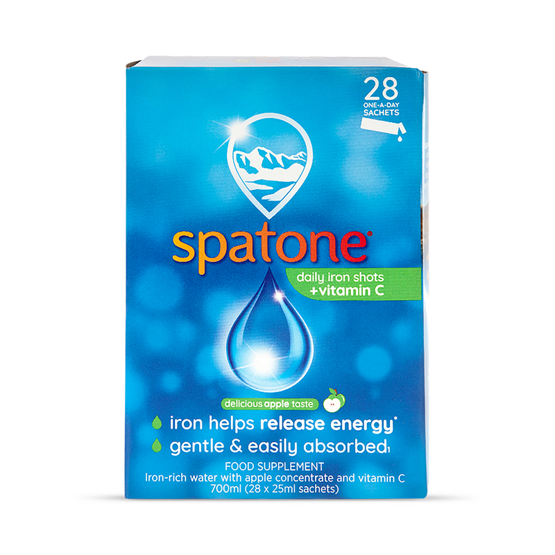 Spatone Apple Liquid Iron Supplement sachets, imported from the UK