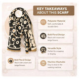 POM jacquard soft touch scarf monochrome poppy print, imported from the UK