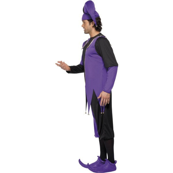 Smiffys Medieval Jester Costume purple top trousers hat, imported from the UK