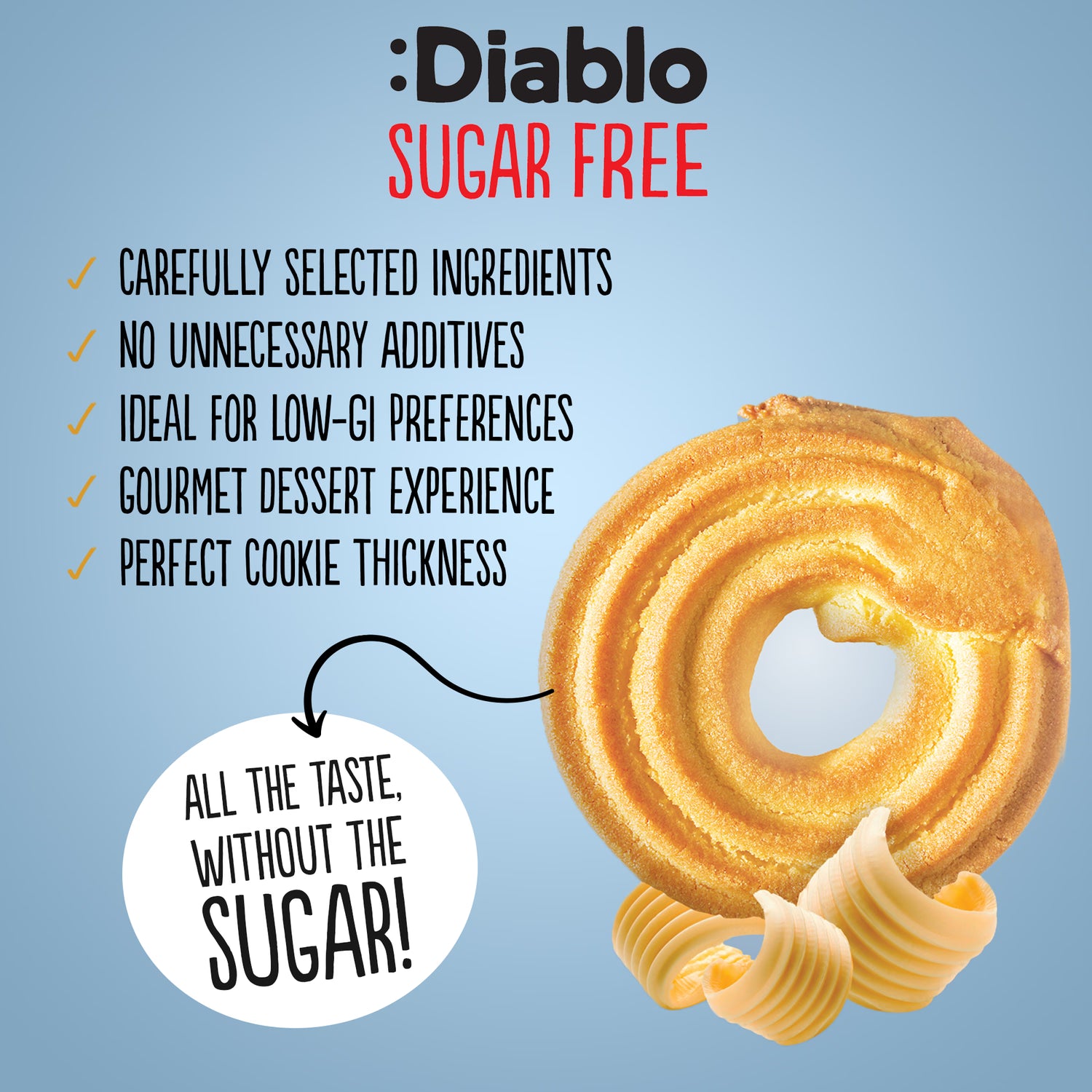 Diablo no added sugar butter cookies 135g (British brand)