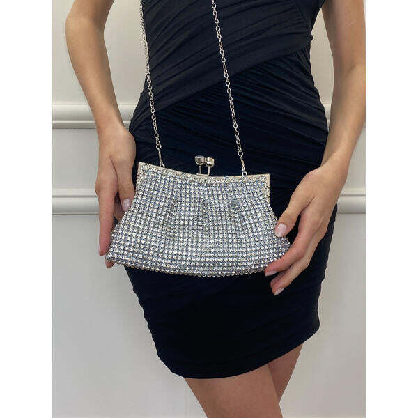 SVNX silver crystal rhinestone clutch bag 24cm, UK version