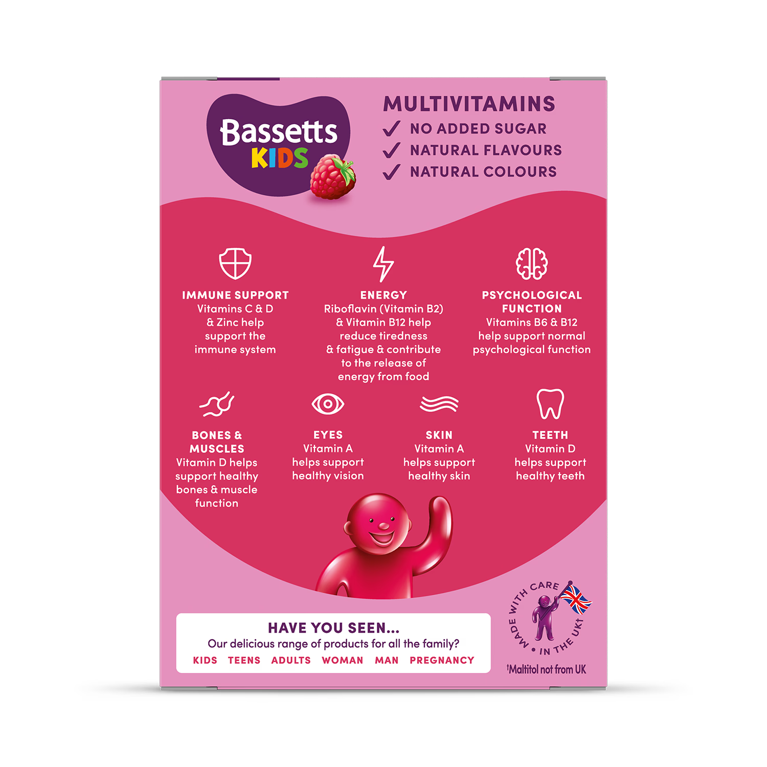 Bassetts kids multivitamins raspberry 60 gummies (British brand)