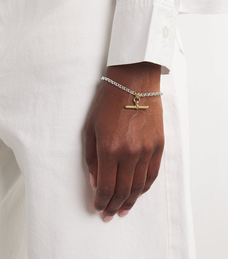 Tilly Sveaas gold-plated T-bar belcher chain bracelet, imported from the UK