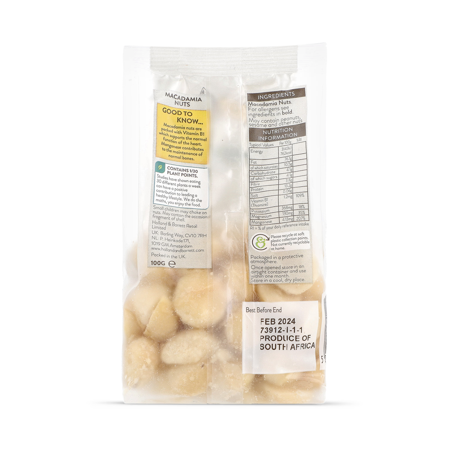 Holland & Barrett macadamia nuts 100g, imported from the UK