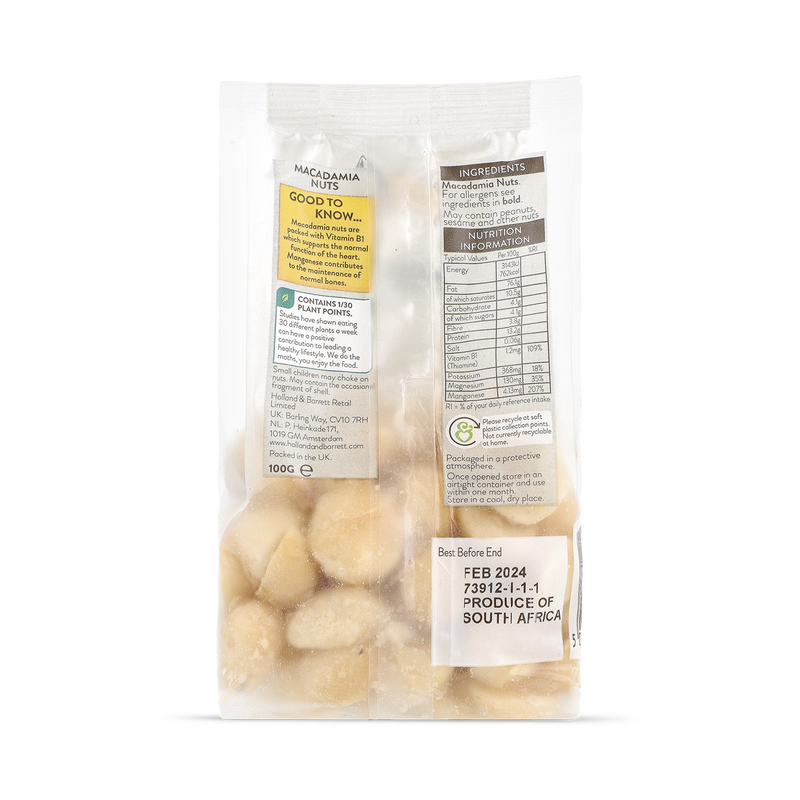 Holland & Barrett macadamia nuts 100g, imported from the UK