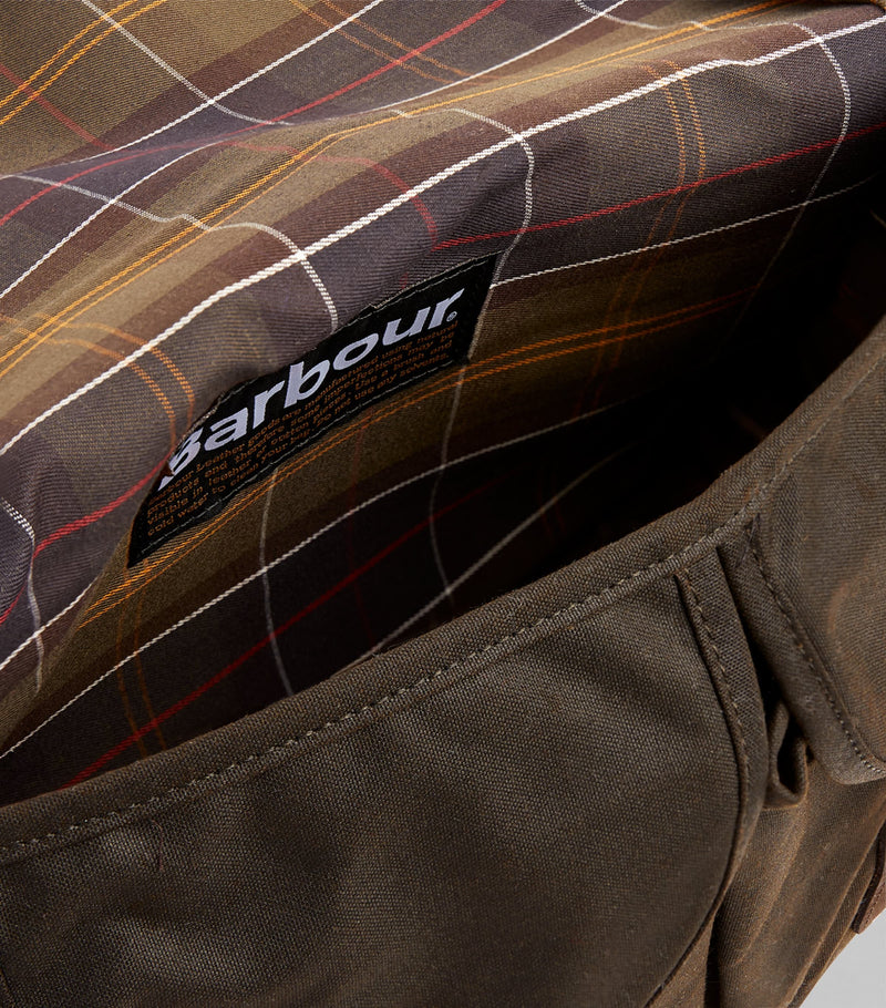 Barbour waxed Tarras messenger bag with leather trim, imported from the UK