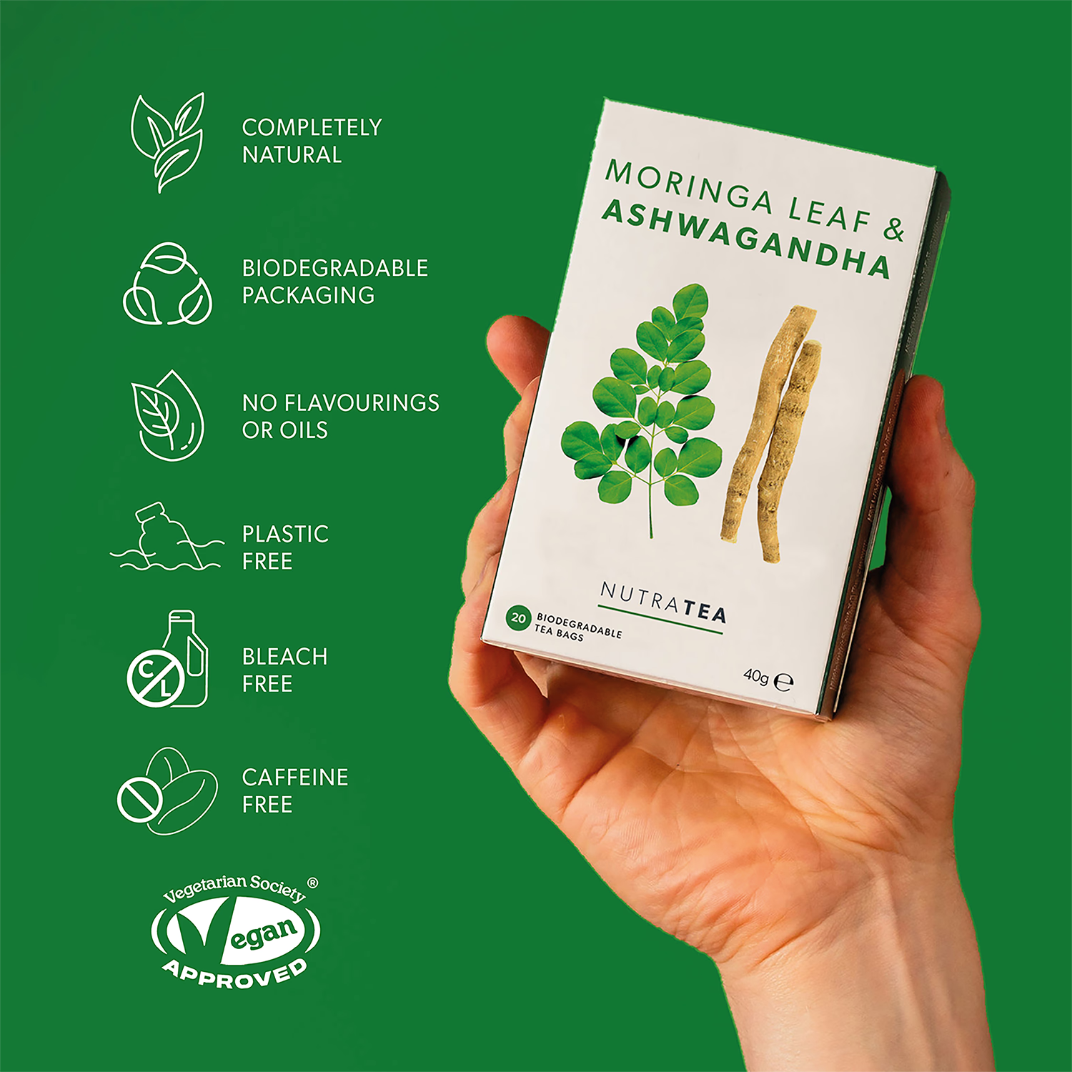 Moringa and Ashwagandha herbal tea 20 tea bags (British brand)